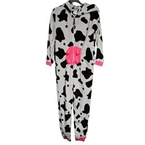 Secret Treasures Cow‎ Costume Onesie Hooded Pink Trim Adult Size Large GUC